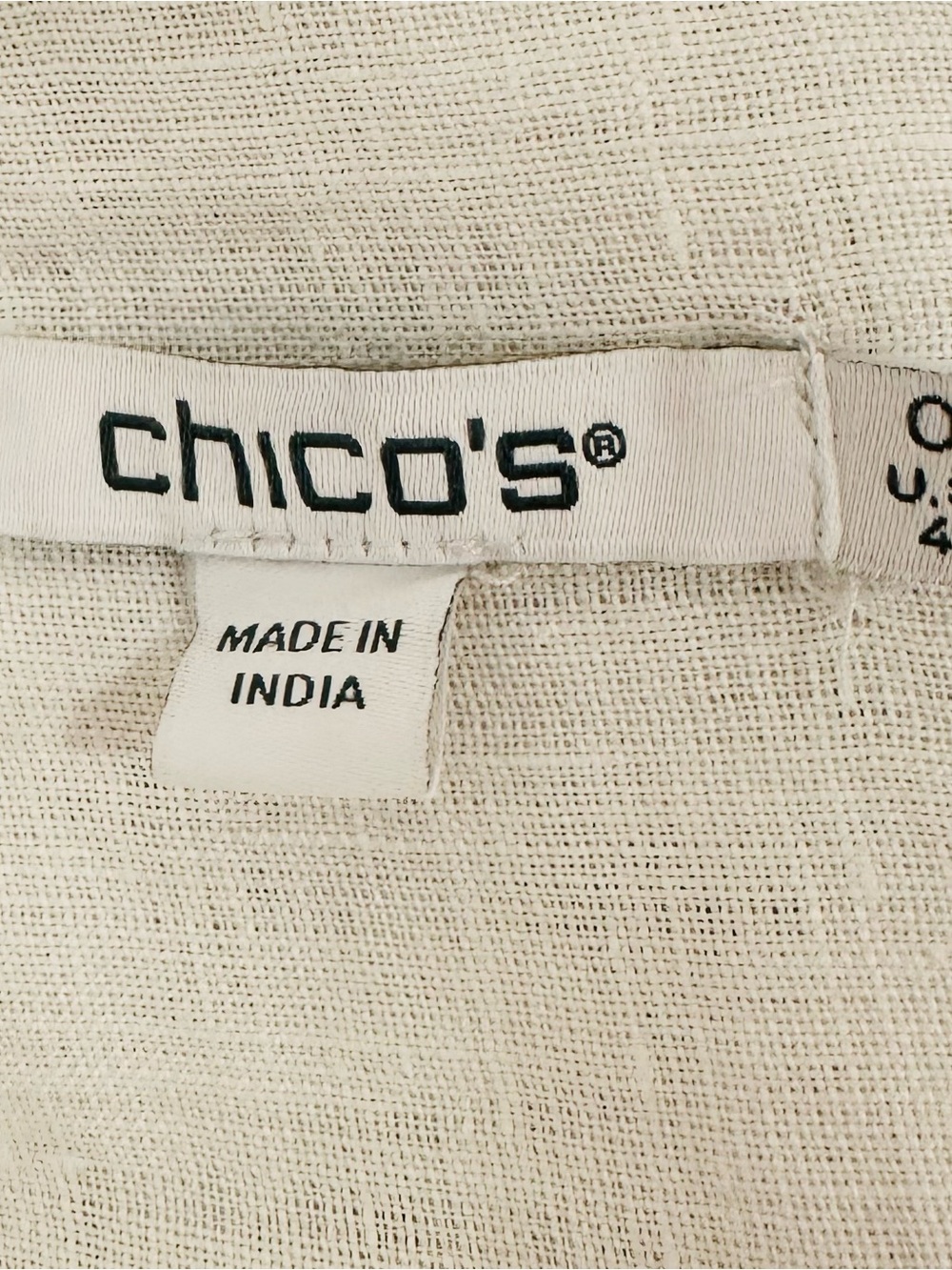 Chico's White 100% Linen Flower Embellished Ruffle Blouse Shirt Top Size 0 US 4 - Picture 5 of 9
